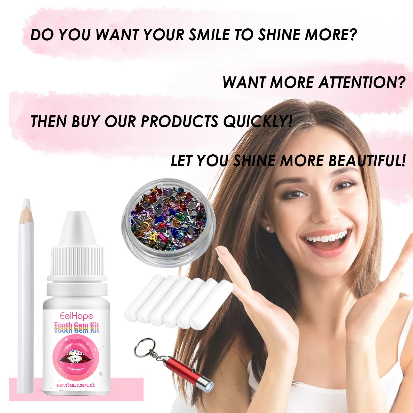 Tandjuwelen Kit DIY Transparan - Teeth Whitening Light Kit recensie en prijs